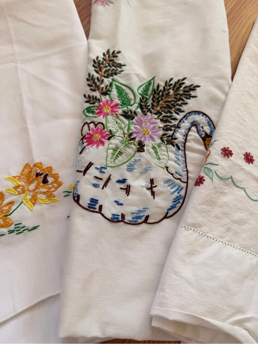 Vintage Embroidered Floral Pillowcases- White-set of 8